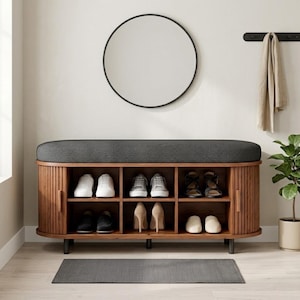 Banco de madera para guardar zapatos - Banco de entrada, banco zapatero, banco de recibidor, zapatero moderno, mueble de recibidor con cojín, ahorra espacio