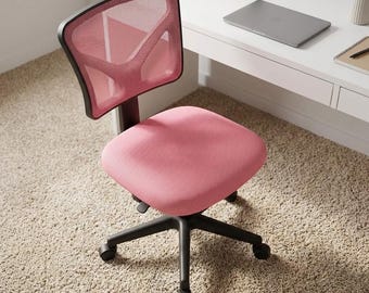 Silla de oficina sin brazos con soporte lumbar de malla. Bonita silla giratoria de tela para escritorio, altura ajustable, ideal para tocador o juegos.
