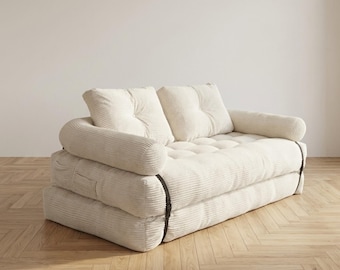 Double Folding Sofa Bed - Convertible Couch, Sleeper Sofa, Corduroy Sofa, Fold Out Bed, Small Space Couch, Multifunctional, Floor Seating