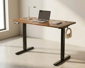 Electric Standing Desk Adjustable Height – Premium Sit Stand Ergonomic Executive Solid Wood Desk for Home Office and Work Station, Stand Up