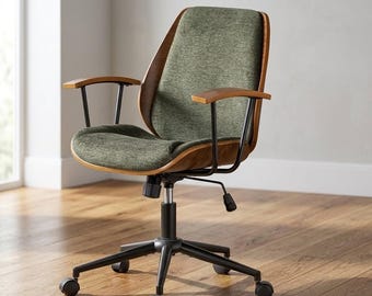 Moderne fauteuil: massief houten stoel, retro leesstoel, draaibaar in hoogte verstelbare bureaustoel, fauteuil uit het midden van de eeuw