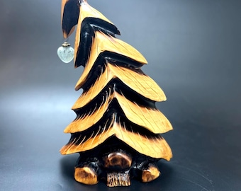 Gran árbol de Navidad de madera de aliso tallado a mano, decoración navideña rústica para mesa, adorno vintage en forma de corazón.