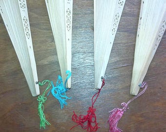 LOT of Four (4) Fine Filigree Design Wooden Hand Fans in Original Box Package