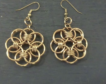 Handmade Copper-Look Chainmail Earrings, Lightweight Brass Hooks