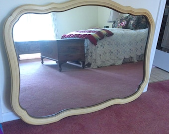 Vintage French Provincial Solid Wood Mirror, Aged Patina (44 x 32.75 in) For PICK UP ONLY