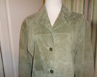 Vintage Sage Green Suede Car Coat, Size XL, Machine Washable