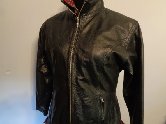 Vintage WILSONS Black Leather Jacket Size L Femal… - image 8