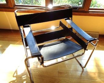 Vintage Wassily Chair, Marcel Breuer Bauhaus Design, Chrome Leather, Made Italy for PICK UP ONLY