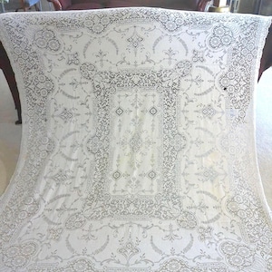 Vintage Quaker Lace Tablecloth, 70x64 Cotton Tablecloth Sold AS IS