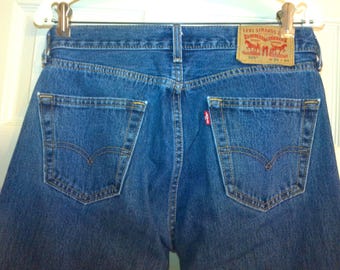 Vintage 501 Levi's 100% Denim Cotton Blue Jeans, Size 29"waist x 34"length