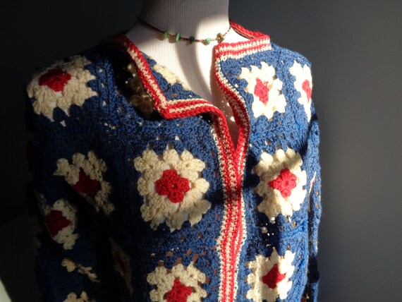 Hand Made Granny Square Crochet Cardigan Sweater … - image 5