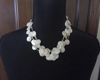 Vintage Mother of Pearl Choker Necklace, 3-Strand Disc Beads