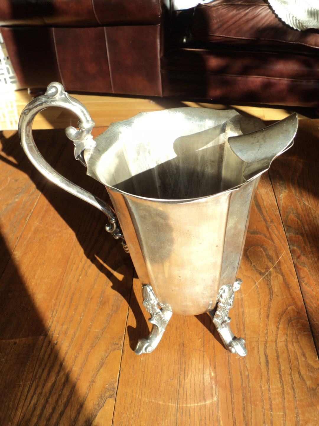 Vintage Silver Plated Pitcher With Handle and 4 Detailed Feet Etsy