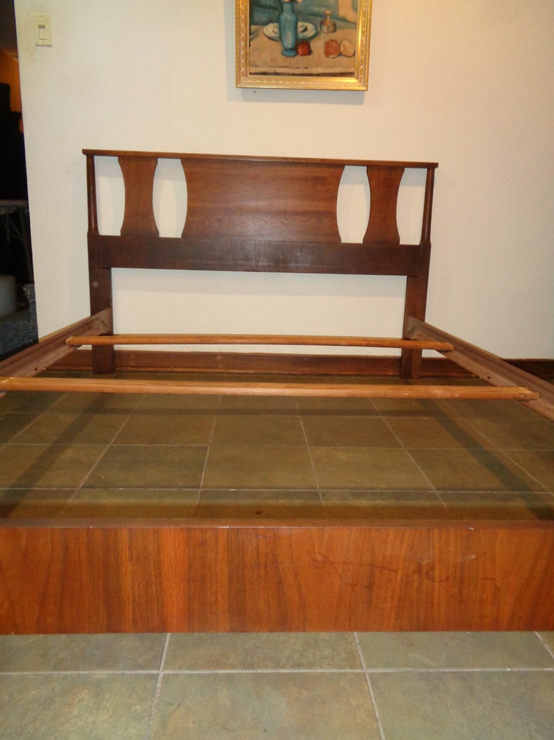 Vintage Mid Century Modern Bed Frame Set With A Headboard A Etsy