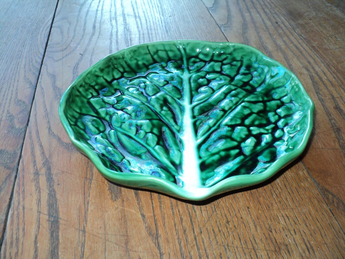 Vintage Lettuce Leaf Majolica Green Glazed Ceramic Plate with Etsy Italia
