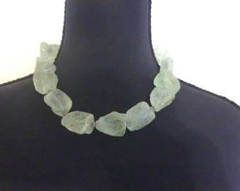 Vintage Mint Green Crystal Nugget Necklace, Unpolished Organic Stone