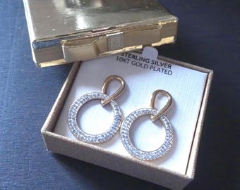 Sterling Silver 10KT Gold Plated Crystal Circle Earrings (Made in Jordan)
