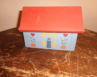 Handmade Americana Wooden Recipe Box with Hand Stenciled Design