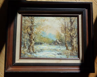 Vintage Original Oil Painting on canvas of a Wonderful  Winter Woodland Landscape Scene signed by The Artist HEIZE in Very Good Condition