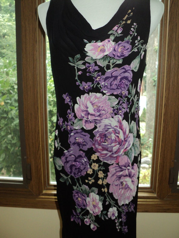 Vintage Hand Painted Floral Dress with  Silk Scre… - image 2