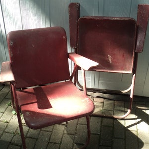 2 Authentic Russell Wright Designed Metal Folding Chairs in original painted condition with/great patina with shipping or 4 pick up
