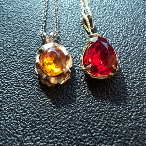 Vintage Faux Gem Pendant Necklaces, Golden Metal Chains, Set of 2 image 2