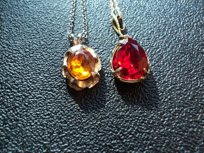 Vintage Faux Gem Pendant Necklaces, Golden Metal Chains, Set of 2 image 2