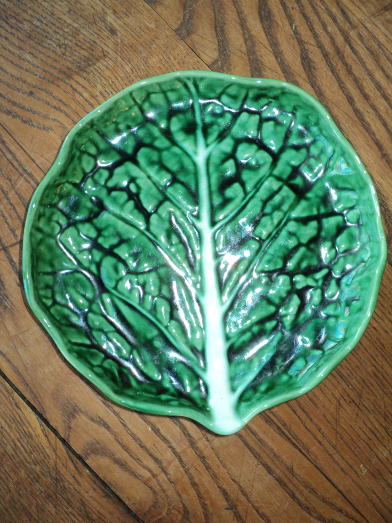 Vintage Lettuce Leaf Majolica Green Glazed Ceramic Plate with Etsy
