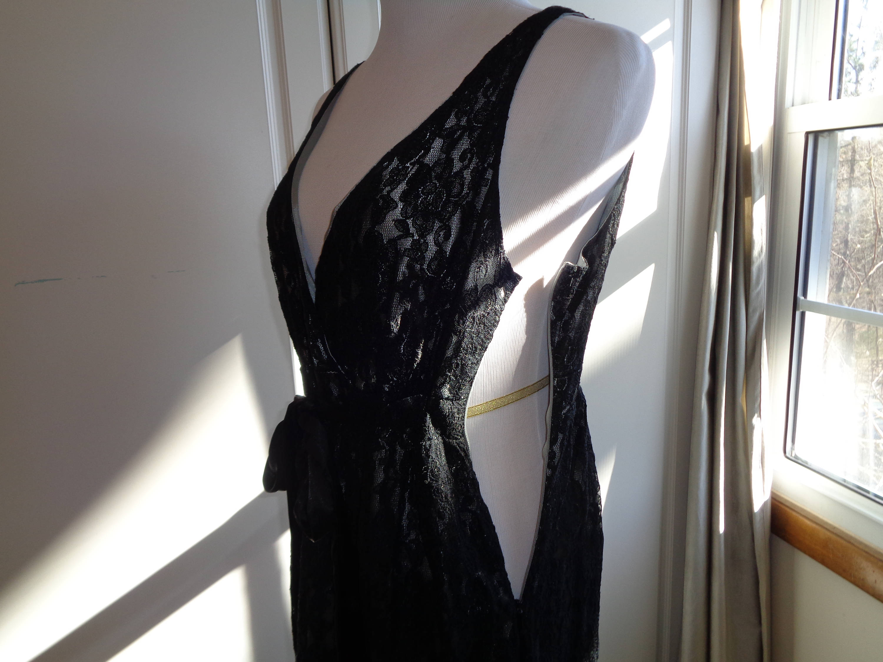ワンピース VINTAGE LACE DRESS &JACKETLIKEV NECKTOP 1970s Gypsy Style Semi Sheer Lace Dress (Fits S