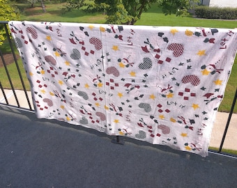 Stamped Cotton Tablecloth: Let It Snow Motif, Holiday Feast (68" x 58")