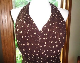 Vintage Jones New York Silk Halter Dress, Brown Polka Dot, Size 8