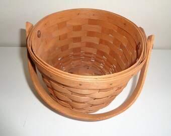 Vintage Longaberger Basket with Handle, Hand Woven Collectible, 1993
