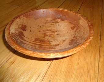 Vintage WOODCRAFT LABEL BOWL made from a solid block of wood with a well aged patina along with a Mid Century Modern Asian Esthetic design