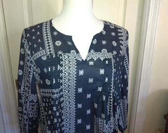 J. JILL Blue Bandana Print Tunic Top, 100% Cotton, Size SP