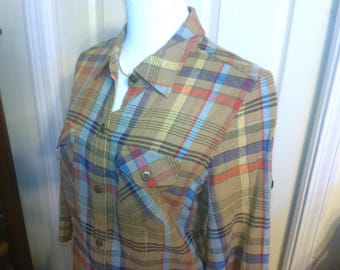 MAD FOR PLAID, Linen Plaid Shirt Dress, Size 16, in Very Good Condition but is missing a belt