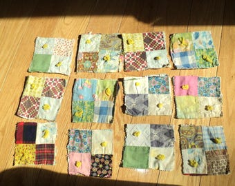 12 Vintage Quilting Squares made of Vintage Fabric Squares, 5&quot; double sided squares cut with pinking shears