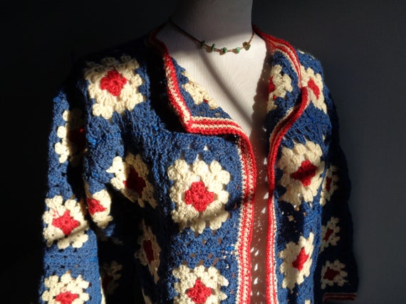 Hand Made Granny Square Crochet Cardigan Sweater … - image 1