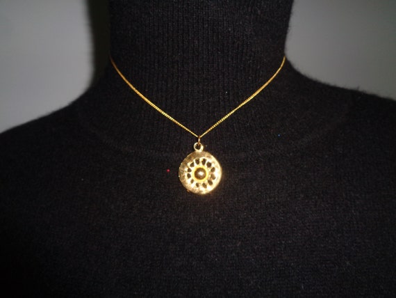 Vintage 22 Carat Gold Plated Viking Wheel Pendant… - image 1