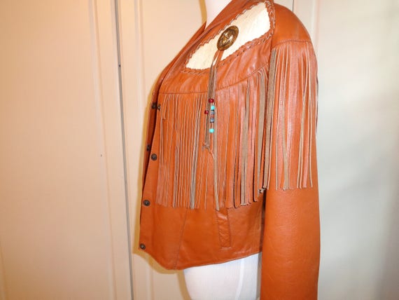 Vintage Bolero Leather Jacket with Suede Fringe, … - image 2