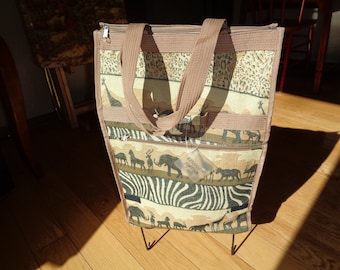 Vintage Tapestry Rolling Suitcase, Safari Animal Print, Collapsible Carry-On Bag
