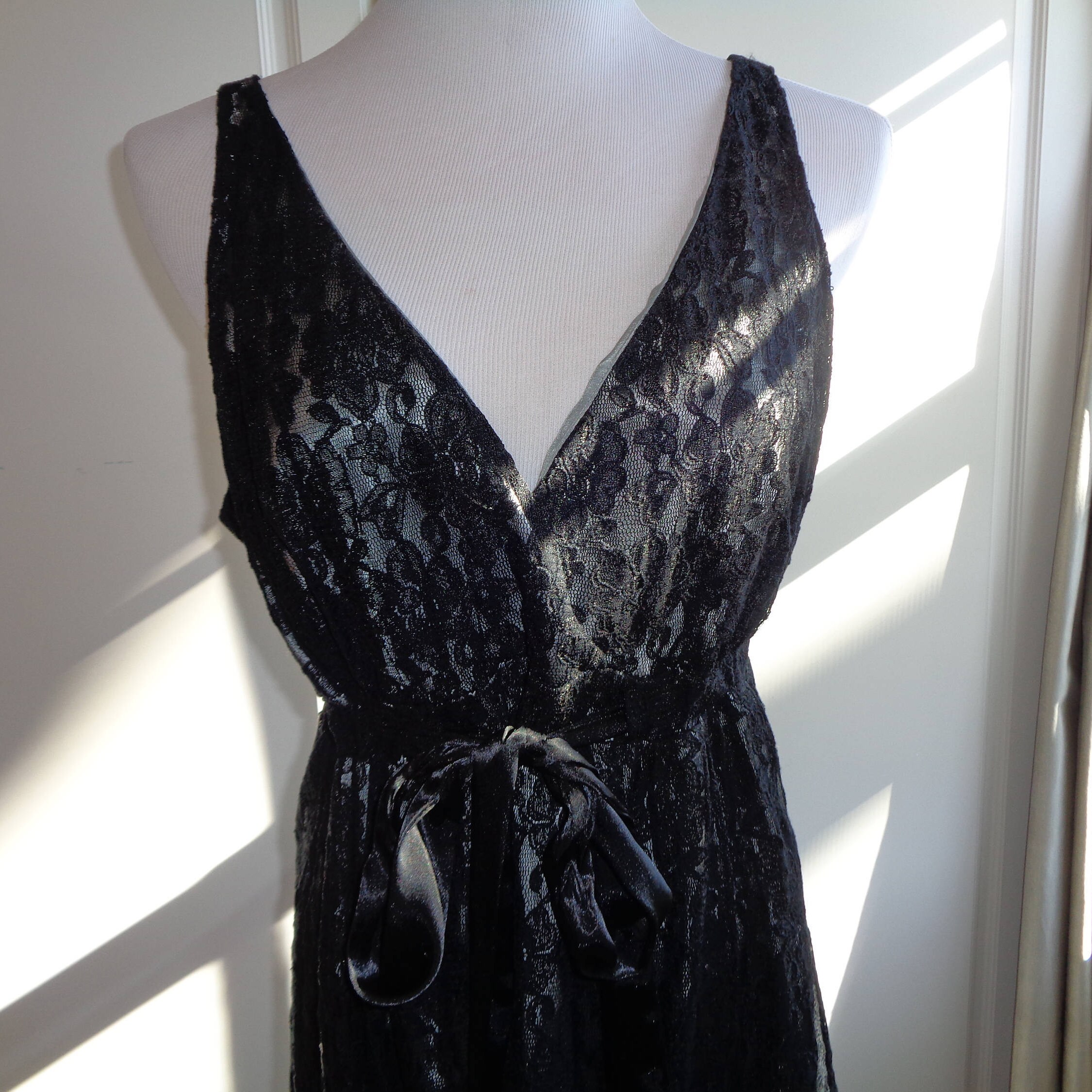 ワンピース VINTAGE LACE DRESS &JACKETLIKEV NECKTOP 1970s Gypsy Style Semi Sheer Lace Dress (Fits S
