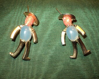 Vintage Gemstone Figurine Brooches, Same Sex Male Couple Pins