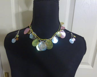 Avon Shell Necklace & Earrings Set, Pastel Iridescent Beads