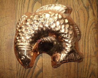 Vintage Copper Fish Molds, both lined with nickel that  are decorative and functional with a wonderful well developed patina in Good Shape