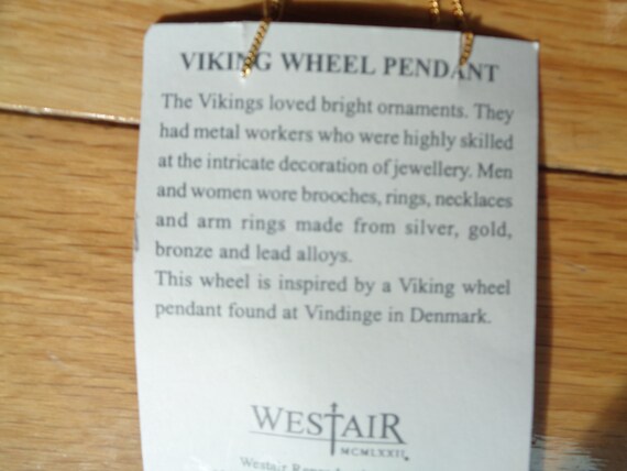 Vintage 22 Carat Gold Plated Viking Wheel Pendant… - image 6