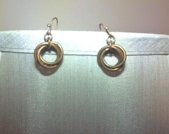 Handmade Copper Tone Chain Link Earrings, Minimalist Circle Drop