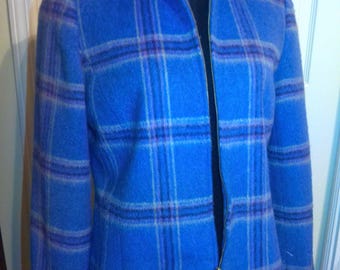 Vintage Blue Plaid Eisenhower Jacket, Size 12