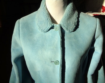 Chaqueta vintage Land's End de ante sintético, color azul bebé, talla mediana
