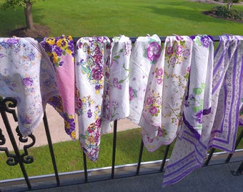 LOT OF 15 Vintage Handkerchiefs with purple printed designs with aged patina