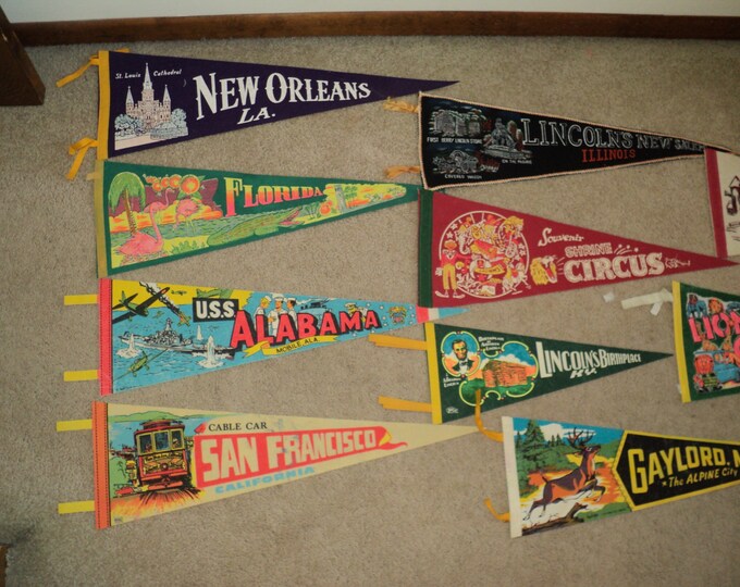 10 VINTAGE SOUVENIR PENNANTS A Collection Consisting of a Lot Etsy